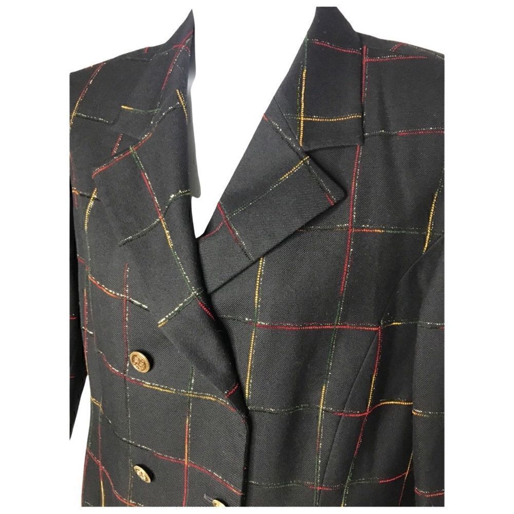 Pendleton Wool Blend Black Gold Metallic/Color Windowpane Plaid Size 12/14